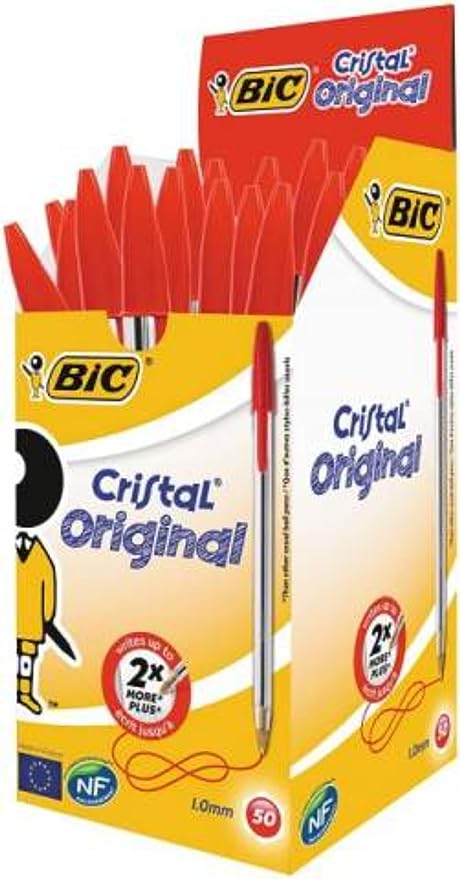 BIC Penne a Sfera, Cristal Original, Punta Media (1.0 mm), Confezione da 50, Fornitura per Cancelleria Scuola